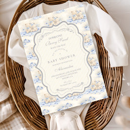 Blueberry Teddy Gift Toile Baby Shower 招待状