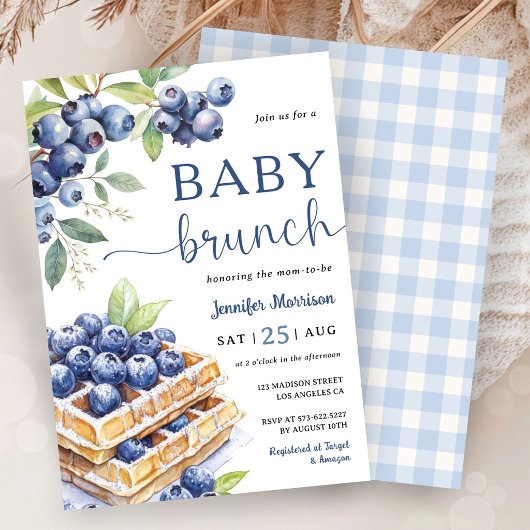 Blueberry Waffle Baby Brunch Boy Baby Shower 招待状