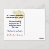 Bluebirdとアメリカ国旗ありがとう ポストカード (裏面)