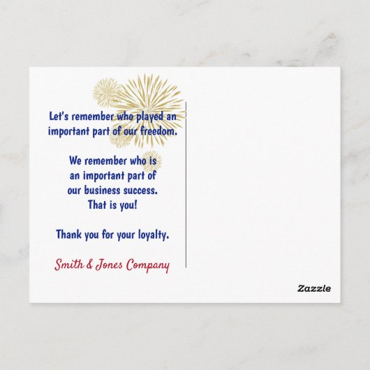 Bluebirdとアメリカ国旗ありがとう ポストカード (裏面)