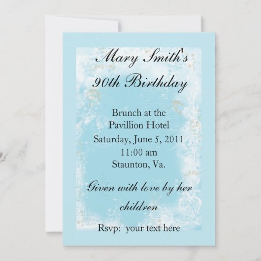 Bluebird招待誕生日または記念日 招待状 (裏面)