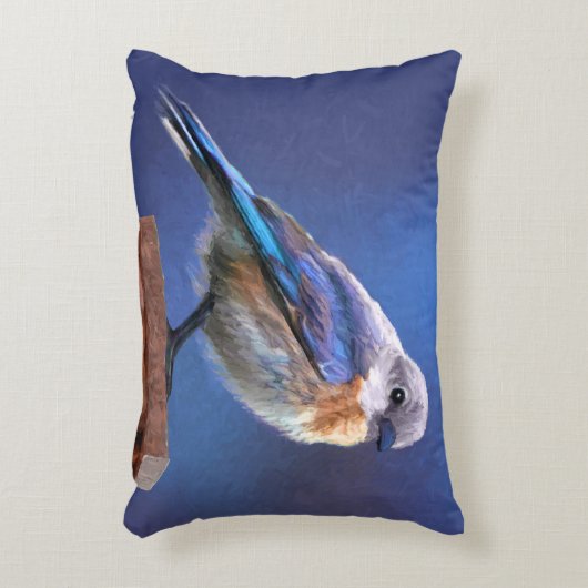 Bluebird (メス) 絵画 - Bird Artオリジナル アクセントクッション (正面(垂直))