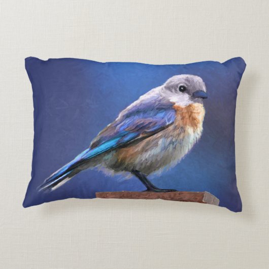Bluebird (メス) 絵画 - Bird Artオリジナル アクセントクッション (裏面)