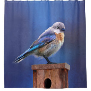 Bluebird (メス) 絵画 - Bird Artオリジナル シャワーカーテン