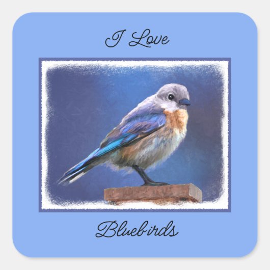Bluebird （メス） 絵画 - Bird Artオリジナル スクエアシール (正面)