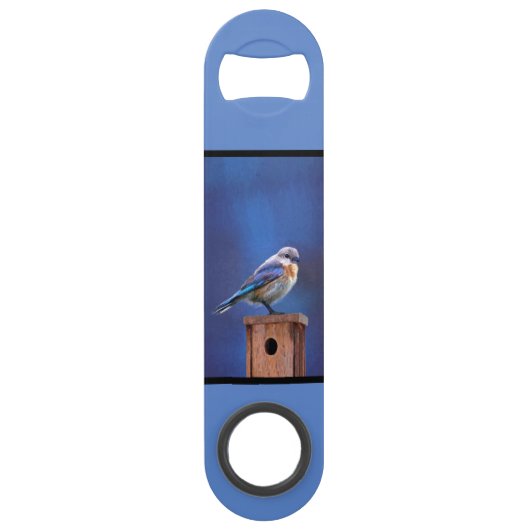 Bluebird (メス) 絵画 - Bird Artオリジナル スピード栓抜き (正面)
