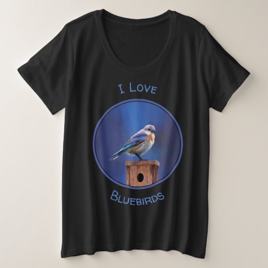 Bluebird （メス） 絵画 - Bird Artオリジナル プラスサイズTシャツ (デザイン正面)