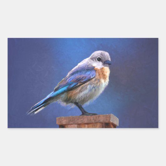 Bluebird （メス） 絵画 - Bird Artオリジナル 長方形シール (正面)