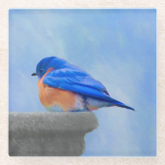 Bluebird 絵画's - Bird Artオリジナル ガラスコースター (正面)