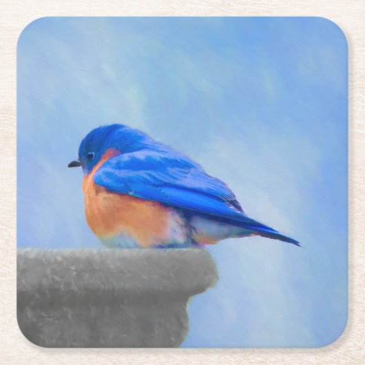 Bluebird 絵画's - Bird Artオリジナル スクエアペーパーコースター (正面)
