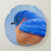 Bluebird 絵画's - Bird Artオリジナル ラウンドクッション (正面)