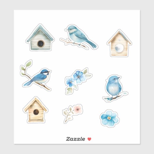 Bluebird and Bird Houses シール (シート)