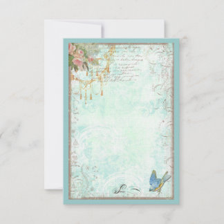 Bluebird and Pink Roses RSVPまたはテーブルカード 出欠カード