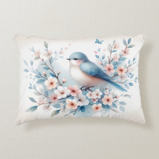 Bluebird Blossom Watercolor Serenity アクセントクッション (正面)
