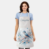 Bluebird Blossom Watercolor Serenity エプロン (着用した状態)