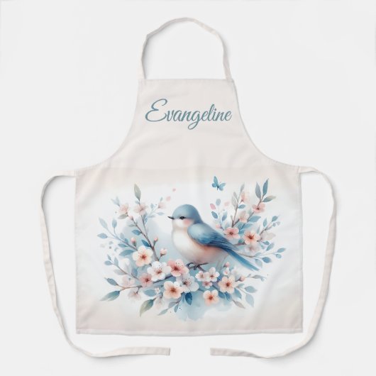 Bluebird Blossom Watercolor Serenity エプロン (正面)