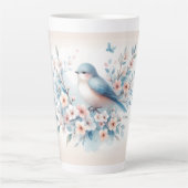Bluebird Blossom Watercolor Serenity カフェラテマグ (正面)
