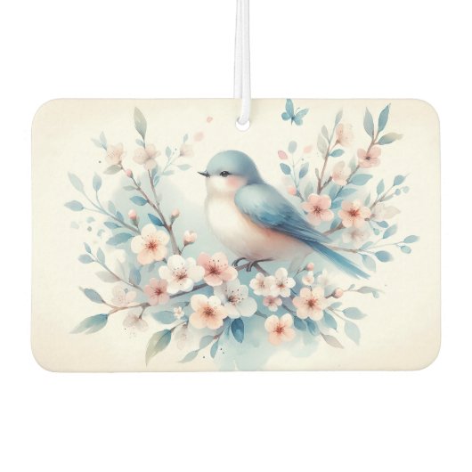 Bluebird Blossom Watercolor Serenity カーエアーフレッシュナー (正面)