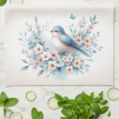 Bluebird Blossom Watercolor Serenity キッチンタオル (折り畳み)