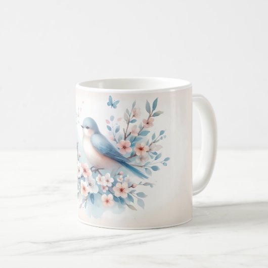 Bluebird Blossom Watercolor Serenity コーヒーマグカップ (正面右)