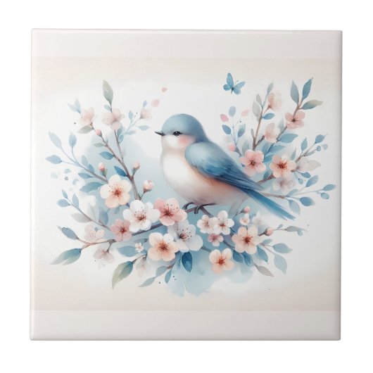 Bluebird Blossom Watercolor Serenity タイル (正面)