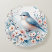 Bluebird Blossom Watercolor Serenity ラウンドクッション (裏面)