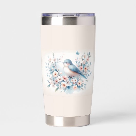 Bluebird Blossom Watercolor Serenity 保温保冷タンブラー (正面)