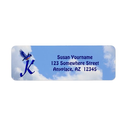 Bluebird Elegant Monogram Initial K Return Address ラベル (正面)