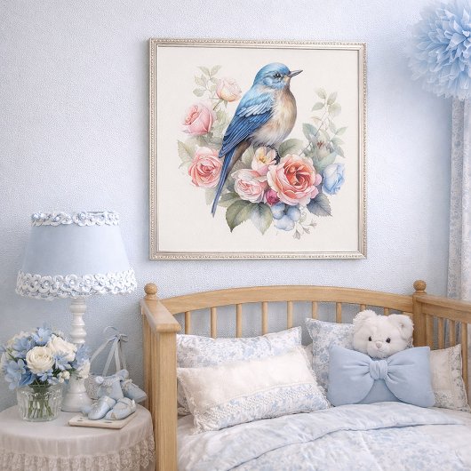 Bluebird Floral Art Home Decor ポスター