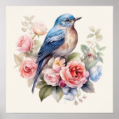 Bluebird Floral Art Home Decor ポスター (正面)