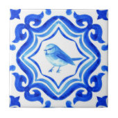 Bluebird Garden Watercolor Bird Mosaic Coastal タイル (正面)