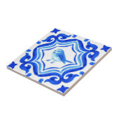 Bluebird Garden Watercolor Bird Mosaic Coastal タイル (側面)