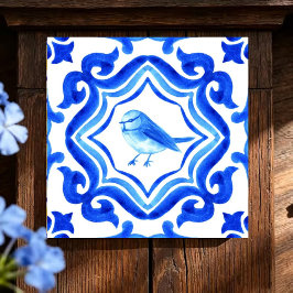 Bluebird Garden Watercolor Bird Mosaic Coastal タイル
