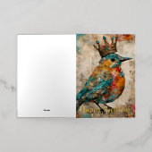 Bluebird in a Crown混合メディアコラージュ誕生日 箔グリーティングカード (外側レイダウン)