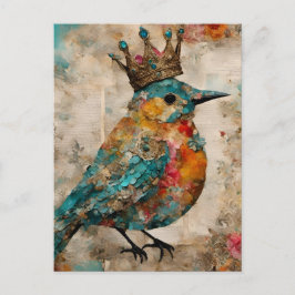 Bluebird in a Crown Mixed Media Collage ポストカード