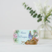 Bluebird in Nest Pink Rosesビジネスカード 名刺 (スタンド正面)