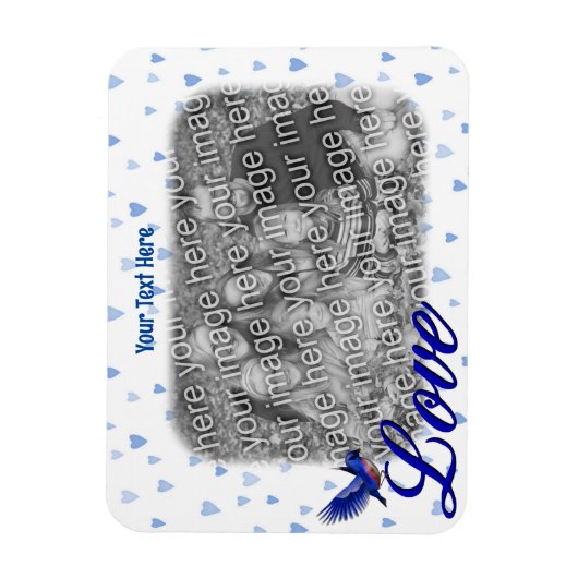 Bluebird Love Blueハートフレーム写真の追加 マグネット (縦)