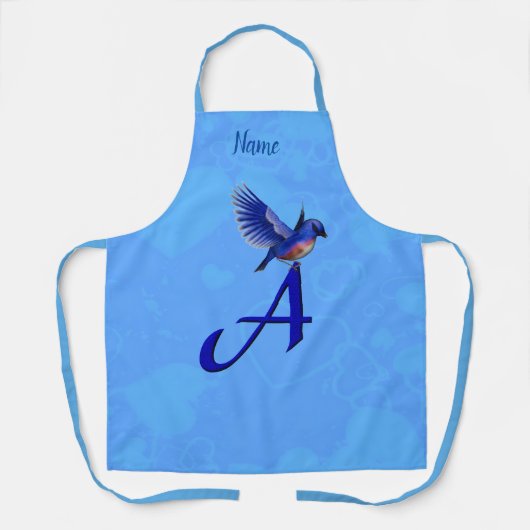 Bluebird Monogram Initial A Personalized エプロン (正面)