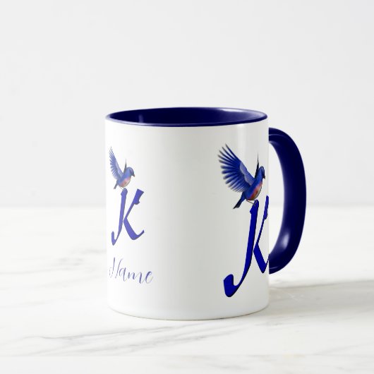 Bluebird Monogram Initial K Elegant Personalized マグカップ (正面右)