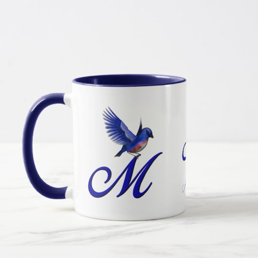 Bluebird Monogram Initial M Elegant Personalized マグカップ (左)
