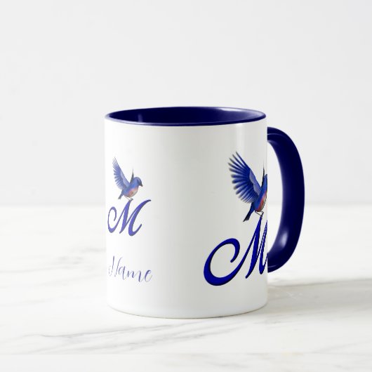 Bluebird Monogram Initial M Elegant Personalized マグカップ (正面右)