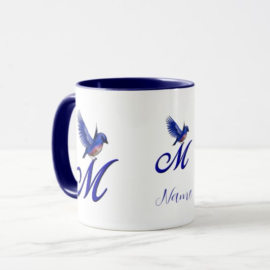 Bluebird Monogram Initial M Elegant Personalized マグカップ (正面左)