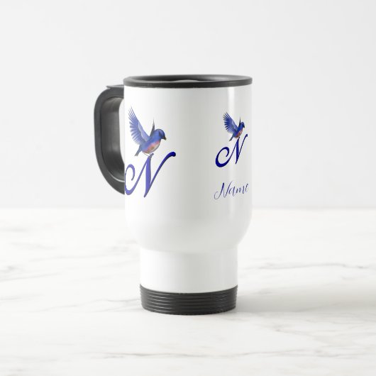 Bluebird Monogram Initial N Elegant Personalized トラベルマグ (正面左)