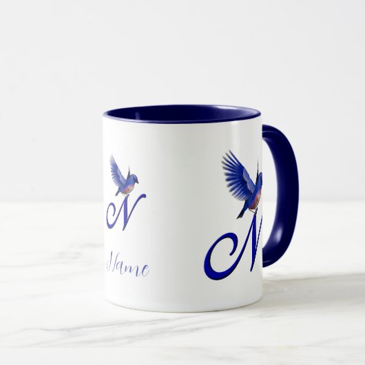 Bluebird Monogram Initial N Elegant Personalized マグカップ (正面右)
