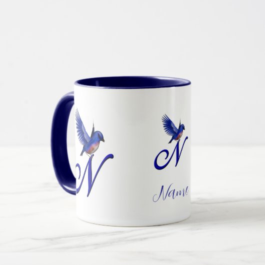 Bluebird Monogram Initial N Elegant Personalized マグカップ (正面左)