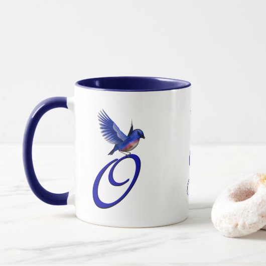 Bluebird Monogram Initial O Elegant Personalized マグカップ (ドーナツ)