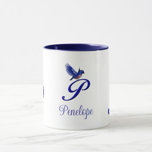 Bluebird Monogram Initial P Elegant Personalized マグカップ (中央)