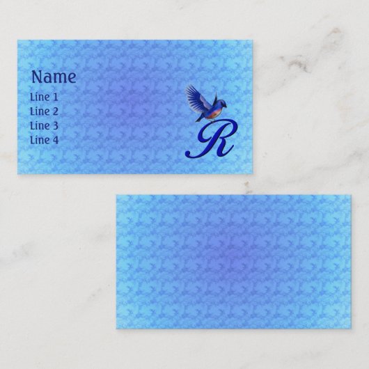 Bluebird Monogram Initial R Elegant 名刺 (正面/裏面)