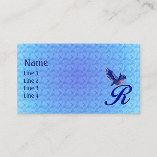 Bluebird Monogram Initial R Elegant 名刺 (正面)
