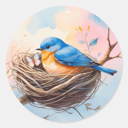 Bluebird Nest Envelope Seal |Soft Pastel Stickers ラウンドシール (正面)